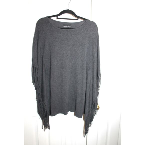 Frank Lyman Charcoal Gray Fringed Poncho Style Pullover Sweater sz S - Picture 1 of 4